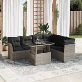 vidaXL Set canapele de grădină, 7 piese, cu perne, gri, poliratan 3326171