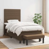 vidaXL Pat box spring cu saltea, maro &icirc;nchis, 90x200 cm, textil