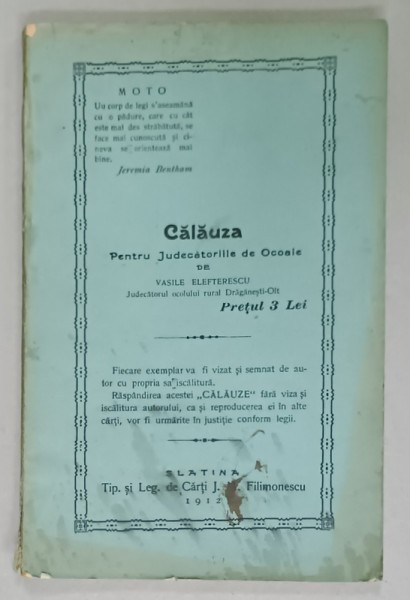 CALAUZA PENTRU JUDECATORIILE DE OCOALE de VASILE ELEFTERESCU , 1912