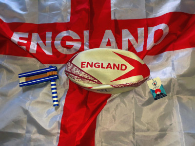 Balon rugby nou Campionatul Mondial Japonia 2019 drapel England paraitoare R foto