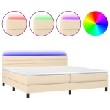 Cumpara ieftin Pat cu arcuri, saltea si LED, crem, 200x200 cm, textil
