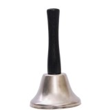 Clopotel de mana, argintiu, metalic, maner de lemn, lungime 12 cm, diametru 6.5 cm, flippy