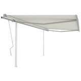 VidaXL Copertină retractabilă manual, cu st&acirc;lpi, crem, 4,5x3 m