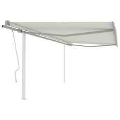 vidaXL Copertină retractabilă manual, cu st&acirc;lpi, crem, 4,5x3 m