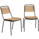 Outsunny Scaun de grădină set 2 buc. rezistent la intemperii, scaune din oțel și lemn, stivuibile cu spătar, suport p&acirc;nă la 160 kg, Lemn natural | Aos