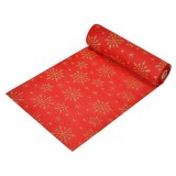 Tesatura Decorativa Craciun, Rosie cu Fulgi Aurii Glitter, 5m x 24cm, Poliester, Oem