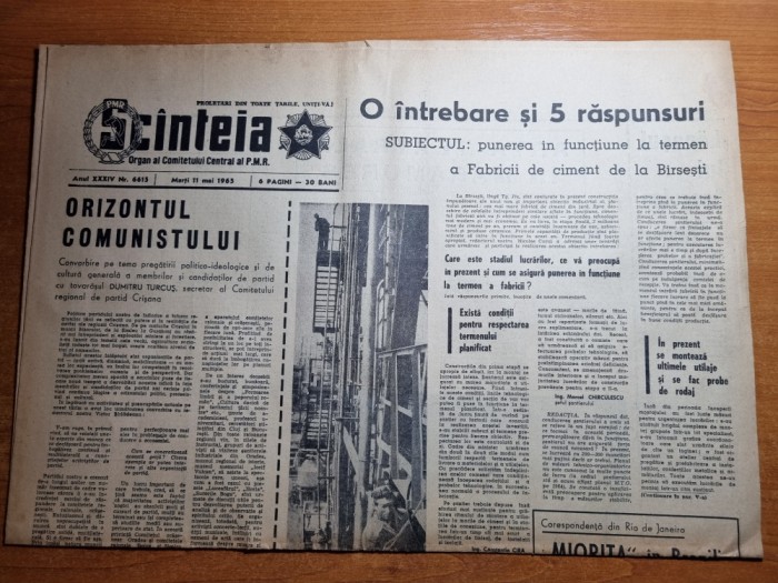 scanteia 11 mai 1965-arta teatrala in maramures,fabrica de ciment barzesti