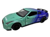 Macheta Nissan GT-R R35 verde albastru Falken 1:32 replica metal lumini si sunete usi capota si portbagaj deschise