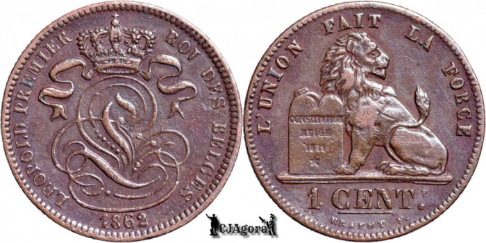 1862, 1 Centime - Leopold I - Regatul Belgiei