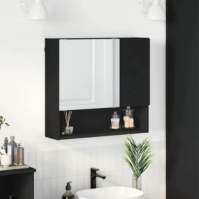 vidaXL Dulap cu oglindă cu raft Negru 59 x 17 x 55 cm Lemn compozit 883365
