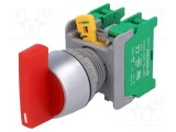 Comutator rotativ 22mm AUSPICIOUS Poz.i stabil 1 NO x2 roșu fără IP65
