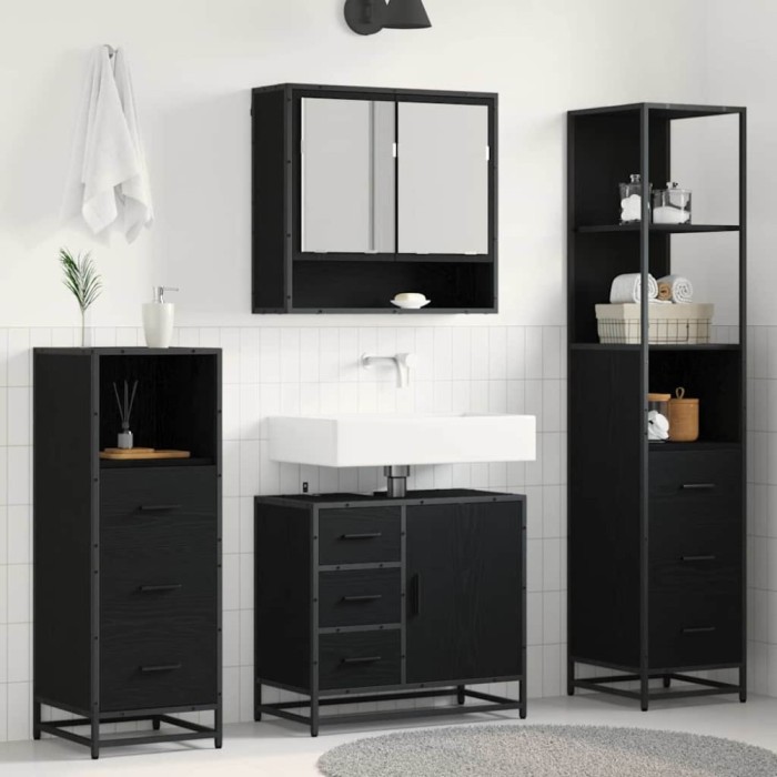 vidaXL Set de mobilier pentru baie 4 pcs Stejar negru 65 x 33 x 60 cm 3402499