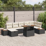 Set de Sofa de Grădină cu 8 Piese și Pernuțe - Poli Ratan Negru și Acacia, Sofa de Grădină cu 2 Locuri cu Spațiu de Depozitare și Pernuțe - Poli Ratan, vidaXL