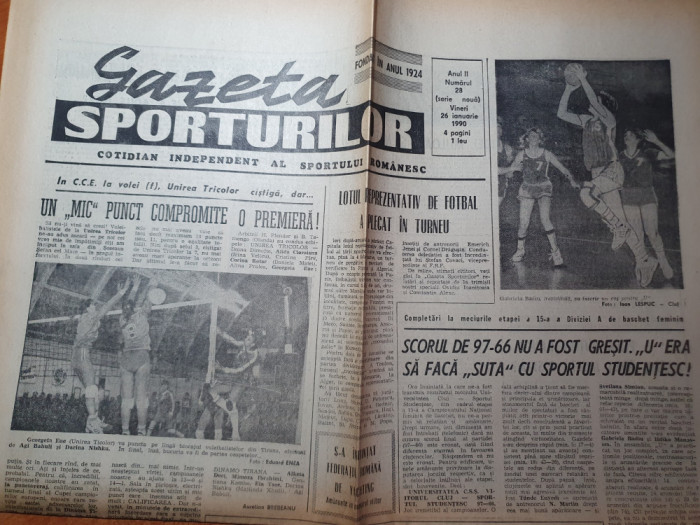 gazeta sporturilor 26 ianuarie 1990-art si foto echipa de fotbal f.c. arges