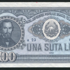 q203 BANCNOTA 100 LEI 1952 SERIE ALBASTRA APROAPE NECIRCULATA aUNC