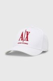Armani Exchange șapcă de baseball din bumbac culoarea alb, cu imprimeu