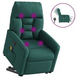 vidaXL Fotoliu electric masaj rabatabil / ridicare verde &icirc;nchis textil