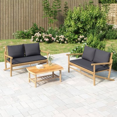 Gossi set mobilier de gradina, perne gri inchis, 3 piese, bambus foto