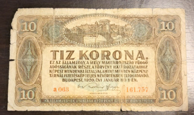 Bancnota - Ungaria - 10 Korona 1920 foto