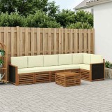 vidaXL Set canapea sectională exterior, lemn acacia, 6 piese, Natural Crem, Crem, Design modular
