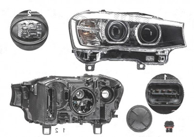 Far Bmw X3 (F25), 03.2014-; X4 (F26), 08.2014-, fata, Dreapta, fara &amp;amp;#39;BMW&amp;amp;#39; inscription; bi-xenon; cu LED daytime running light; D1S+LED+PY21W; foto