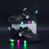 Adidasi negri cu dungi colorate si luminite (Marime Disponibila: Marimea 23)