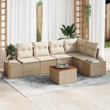 Set de sofa pentru grădină 6 pcs Bej și Alb Răchită, țesătură