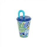 Pahar cu pai si capac pentru copii, 430 ml, 11.5x8.5 cm, Plastic, ATU-080137