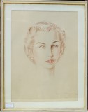 Portret Femeie, Jean Piere, Creion Colorat, 1953, 47.5x34cm, Semnat, Desen Original