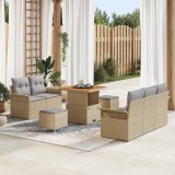 Set de Canapea de Grădină vidaXL cu 8 Piese cu Perne Bej Poli Ratan Acacia