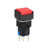 Buton intrerupator push fara mentinere patrat 16mm, plastic, 12V DC, 1NO 1NC, lumina rosie FLP16-NJ-6-RED