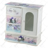 Cutie de bijuterii dulapior cu geam din lemn cu cinci sertare si oglinda 22&times;23 CM &ndash; Lavender/Roaba decor