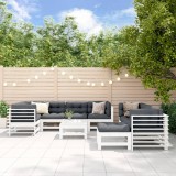 Gossi set mobilier de gradina cu perne, 10 piese, alb, lemn masiv