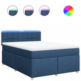 Cumpara ieftin Pat continental cu saltea, albastru, 160x200cm, material textil