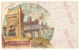 3389 - CERNAVODA, Dobrogea, Train on the bridge Litho - old postcard - used 1902, Circulata, Printata