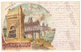 3389 - CERNAVODA, Dobrogea, Train on the bridge Litho - old postcard - used 1902, Circulata, Printata