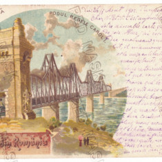 3389 - CERNAVODA, Dobrogea, Train on the bridge Litho - old postcard - used 1902