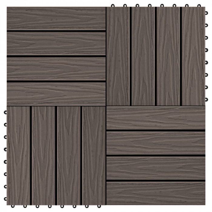 vidaXL Plăci podea &icirc;n relief, WPC, 11 buc, 30x30 cm, 1 mp, maro &icirc;nchis