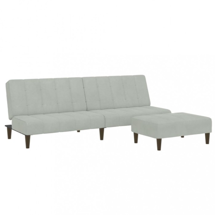 Canapea extensibila cu taburet, 2 locuri, gri deschis, catifea