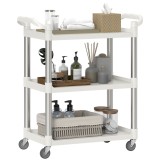 HOMCOM Cărucior de Bucătărie cu 3 Rafturi, Roți Pivotante și Suprafață Antiderapantă, 88x44x93 cm, Alb și Argintiu | Aosom Romania