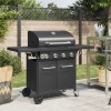 Gratar pe Gaz 5 Arzatoare vidaXL, Negru, Otel, 16kW, Termometru, Aprindere Piezo, 136.5x55.5x109cm