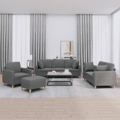 vidaXL Set de canapele cu perne, 4 piese, gri &amp;icirc;nchis, material textil 3202079 foto