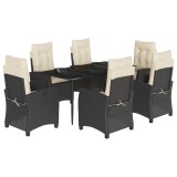 Set mobilier de gradina cu perne, 7 piese, negru, poliratan