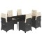 Set mobilier de gradina cu perne, 7 piese, negru, poliratan
