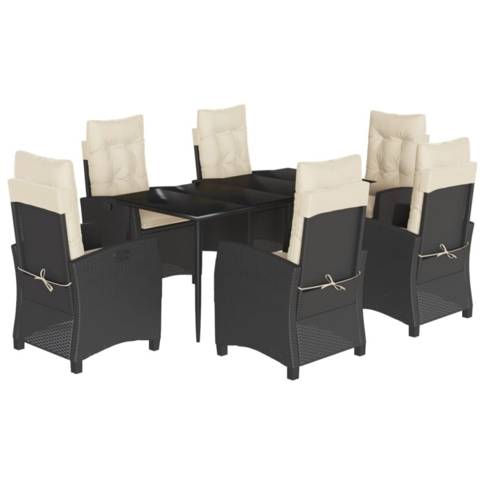 Set mobilier de gradina cu perne, 7 piese, negru, poliratan