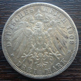 (A727) MONEDA DIN ARGINT GERMANIA, PRUSIA - 3 MARK 1909, LIT. A, WILHELM II, Europa