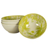 Set 4 boluri, 600 ml, Hawaii, Crem deschis cu frunze verzi-galbui