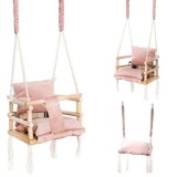 Leagan 3 in 1 pentru copii, impermeabil, piese demontabile, material textil si lemn, roz