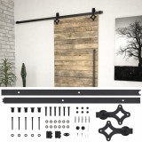 VidaXL Set Feronerie Uși Glisante SKIEN, Negru, 200cm, Oțel, Sistem Culisant Hambar, Bucătărie, Birou, Silențios, Robust, Ghidaj Podea
