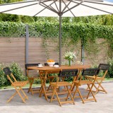 Set 6 Scaune Gradina Pliabile Gossi, Poliratan &amp; Lemn Acacia, Negre, 41x52.5x80cm, Max 110kg/scaun